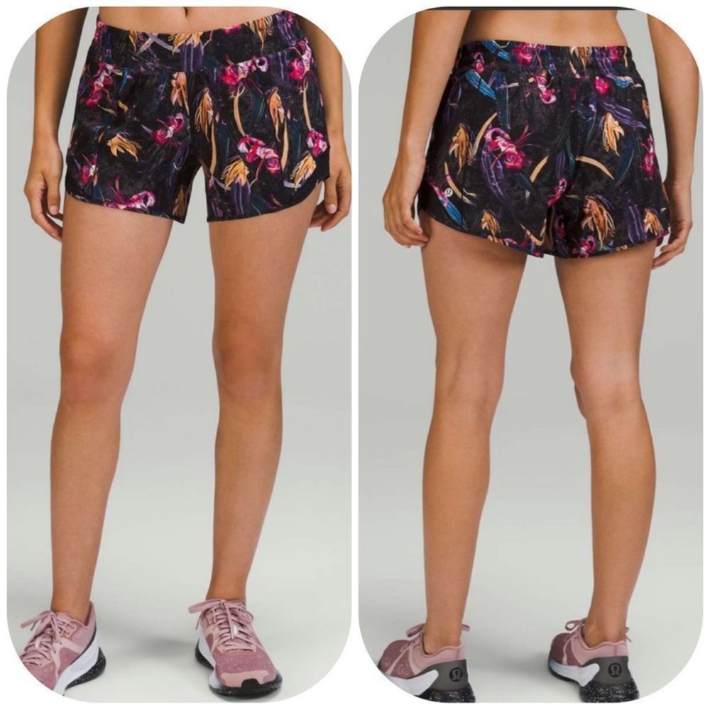 Lululemon‎ Hotty Hot Low-Rise Lined Short 4" Veiled Floral Black Multi size 4
